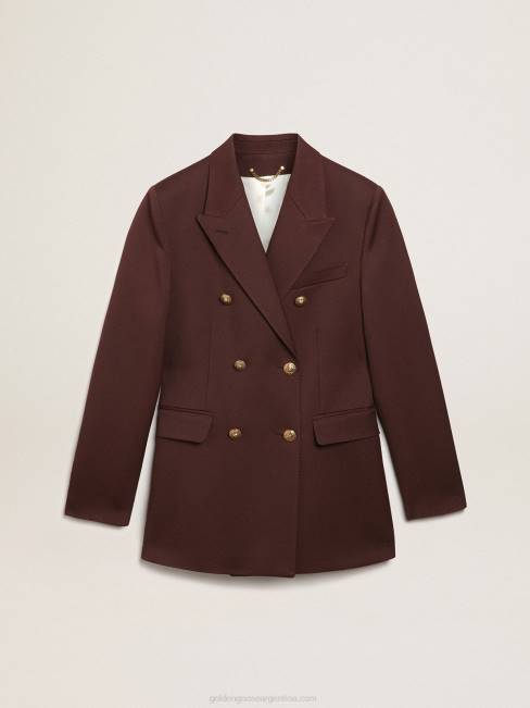 Golden Goose mujer Americana cruzada de la colección Journey en gabardina de lana color achicoria-café 6846994