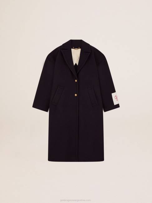 Golden Goose mujer abrigo capullo de botonadura sencilla en lana azul oscuro con botones dorados 68461033
