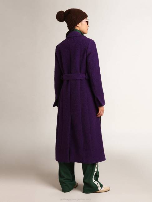 Golden Goose mujer abrigo colección journey en lana violeta añil con forro interior en estampado dibujado 6846969