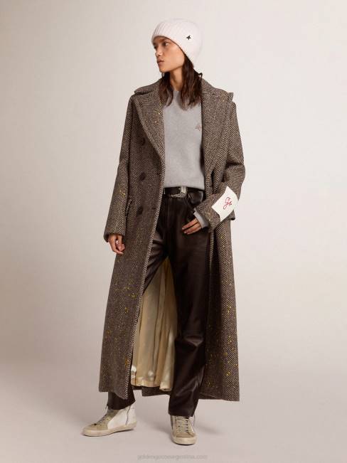 Golden Goose mujer abrigo largo de espiga con detalles amarillos 6846936