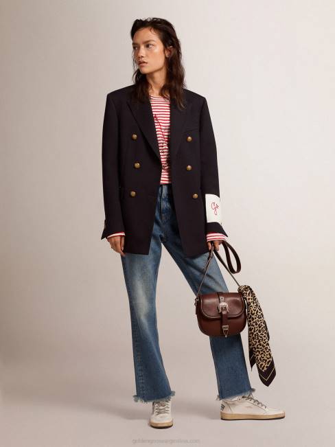 Golden Goose mujer americana cruzada en azul oscuro con botones dorados 6846914