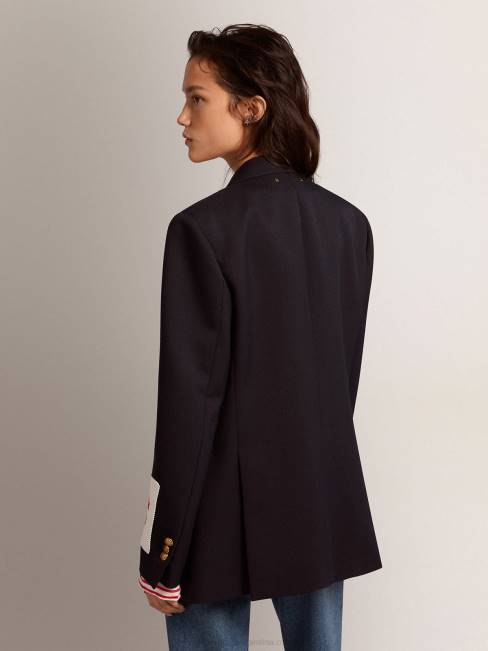 Golden Goose mujer americana cruzada en azul oscuro con botones dorados 6846914