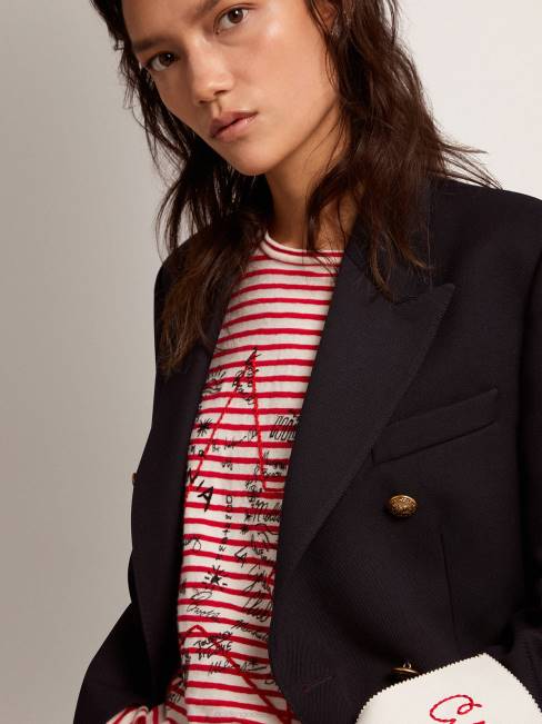 Golden Goose mujer americana cruzada en azul oscuro con botones dorados 6846914