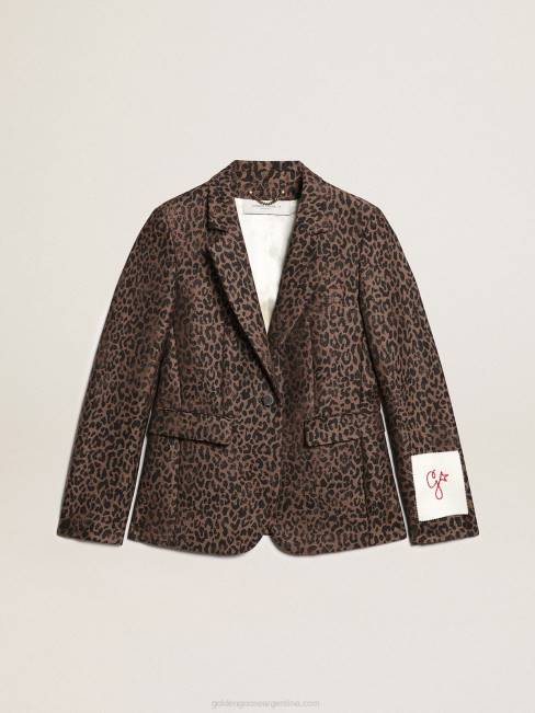 Golden Goose mujer americana de abotonadura sencilla de lana con estampado de animales en jacquard 68461041