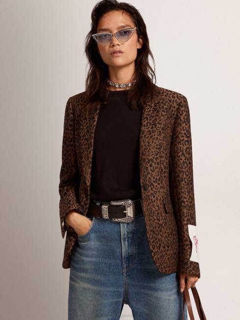 Golden Goose mujer americana de abotonadura sencilla de lana con estampado de animales en jacquard 68461041