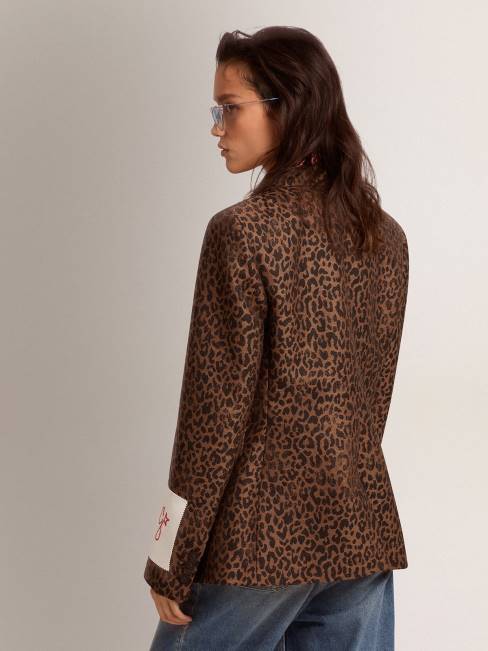 Golden Goose mujer americana de abotonadura sencilla de lana con estampado de animales en jacquard 68461041