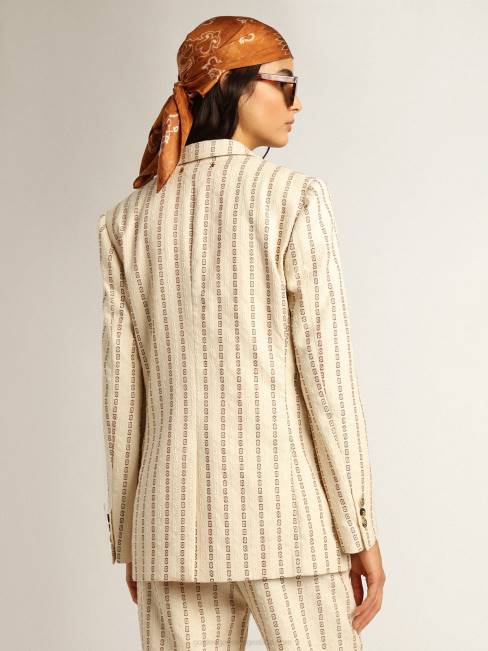 Golden Goose mujer blazer de botonadura sencilla de algodón color crema con motivo jacquard 68461049