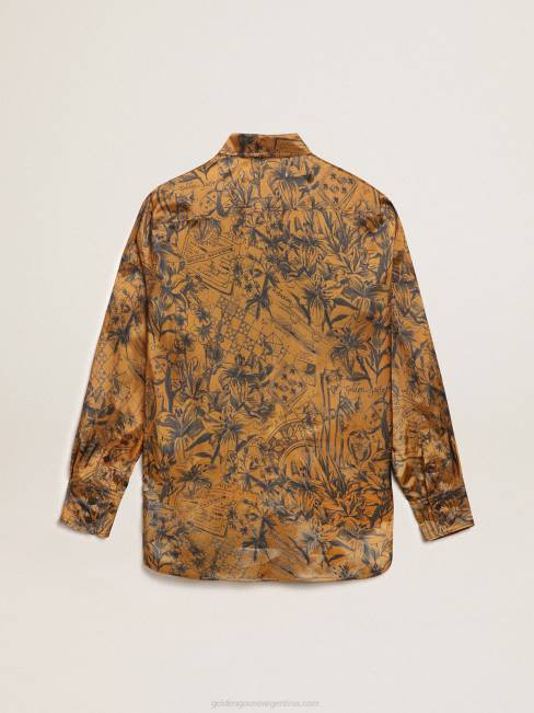 Golden Goose mujer Camisa boyfriend en marrón dorado con estampado de libretas de la colección Journey 68461002