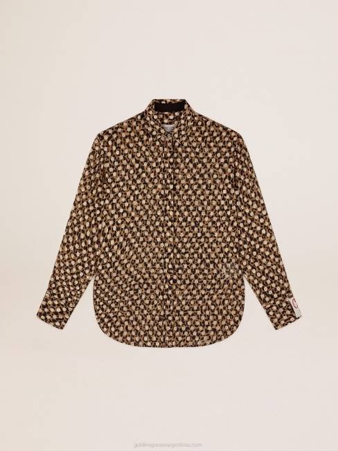 Golden Goose mujer camisa boyfriend con animal print y plumetis dorados 68461058
