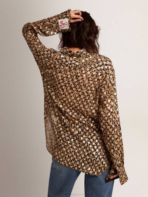 Golden Goose mujer camisa boyfriend con animal print y plumetis dorados 68461058