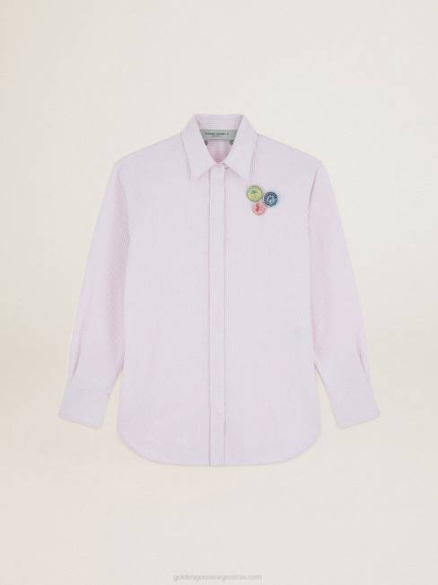 Golden Goose mujer camisa oversize de la colección journey con pines y rayas verticales rosas y blancas 68461024
