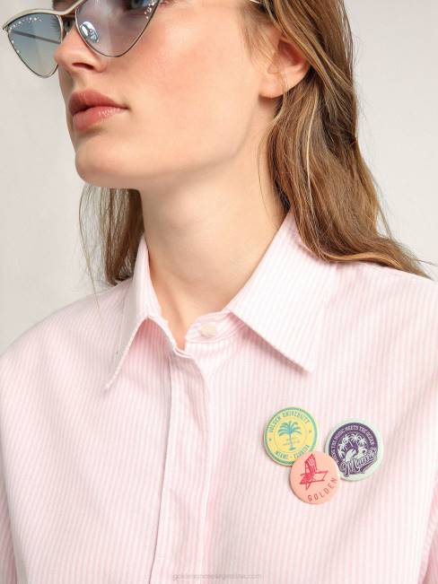 Golden Goose mujer camisa oversize de la colección journey con pines y rayas verticales rosas y blancas 68461024