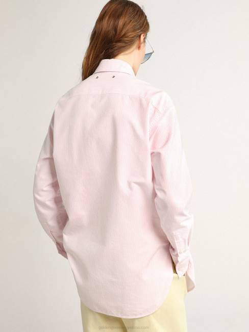 Golden Goose mujer camisa oversize de la colección journey con pines y rayas verticales rosas y blancas 68461024