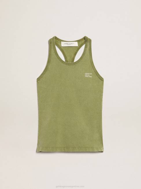 Golden Goose mujer camiseta sin mangas verde pesto con letras blancas en el frente 68461044