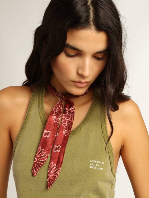 Golden Goose mujer camiseta sin mangas verde pesto con letras blancas en el frente 68461044