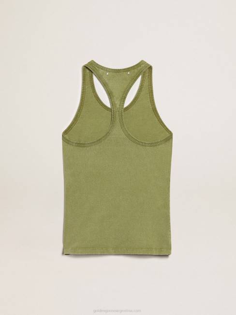 Golden Goose mujer camiseta sin mangas verde pesto con letras blancas en el frente 68461044