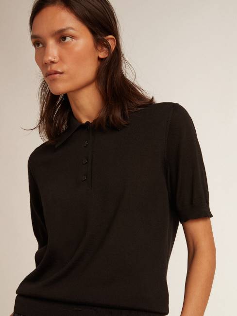 Golden Goose mujer polo de lana merino negra 6846943
