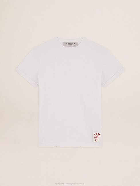 Golden Goose mujer Camiseta ajustada envejecida en blanco 68461034