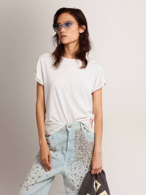 Golden Goose mujer Camiseta ajustada envejecida en blanco 68461034