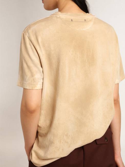 Golden Goose mujer Camiseta de la colección Journey en blanco hueso efecto papel con estampado floral en la parte delantera. 6846995