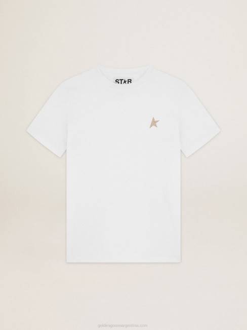 Golden Goose mujer camiseta blanca con estrella en brillo dorado en el frente 68461031