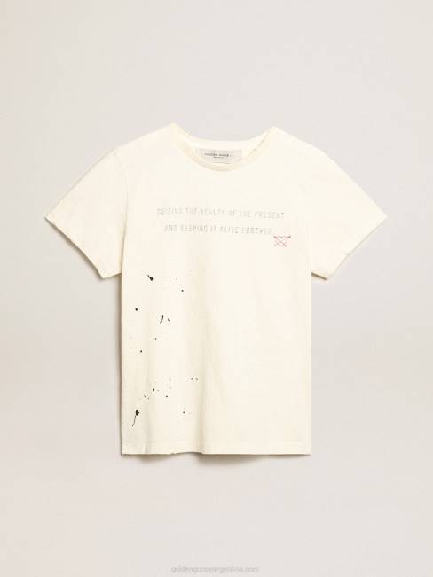Golden Goose mujer camiseta blanca con letras y bordados 68461050