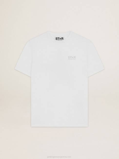 Golden Goose mujer camiseta blanca de la colección star con logo y estrella en purpurina plateada 6846963