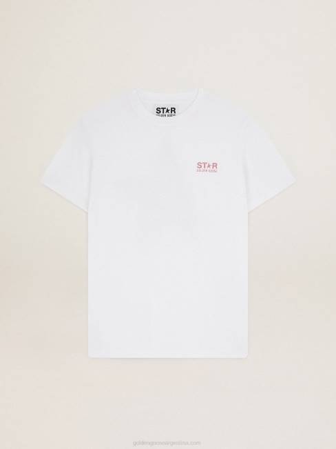 Golden Goose mujer camiseta blanca de la colección star con logo y estrella en purpurina rosa 6846957