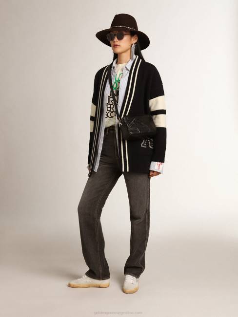 Golden Goose mujer camiseta de la colección Journey en blanco hueso con letras en negro y verde brillante en la parte delantera 6846993