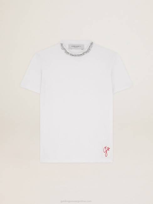 Golden Goose mujer camiseta de la colección en blanco con cristales cabujón 68461059