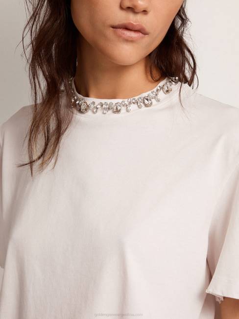 Golden Goose mujer camiseta de la colección en blanco con cristales cabujón 68461059