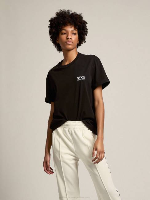 Golden Goose mujer camiseta negra de la colección star con logo y estrella en contraste en blanco 6846952