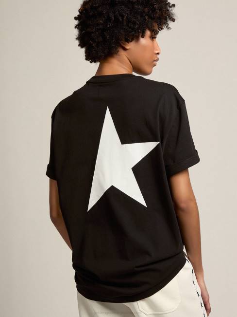 Golden Goose mujer camiseta negra de la colección star con logo y estrella en contraste en blanco 6846952
