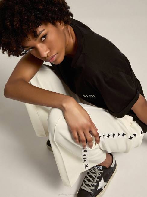 Golden Goose mujer camiseta negra de la colección star con logo y estrella en contraste en blanco 6846952