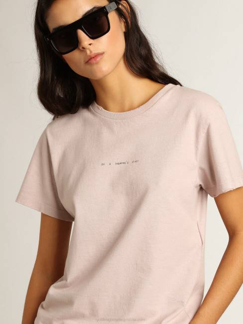 Golden Goose mujer camiseta rosa pálido con letras en la parte delantera 6846972