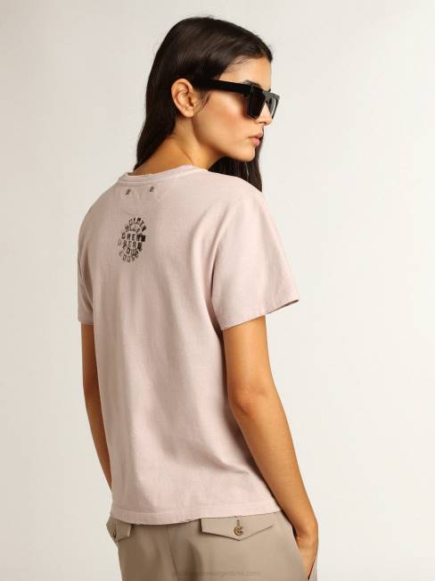 Golden Goose mujer camiseta rosa pálido con letras en la parte delantera 6846972