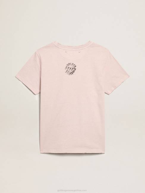 Golden Goose mujer camiseta rosa pálido con letras en la parte delantera 6846972