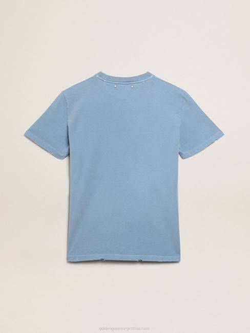 mujer Camiseta con efecto envejecido de la colección Journey azul puerto con letras doradas tono sobre tono. 68461000