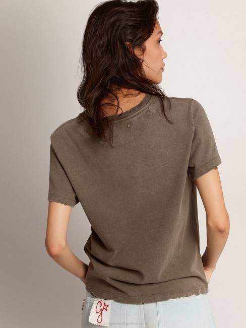 mujer camiseta slim fit verde oliva con letras doradas en la parte delantera 6846961