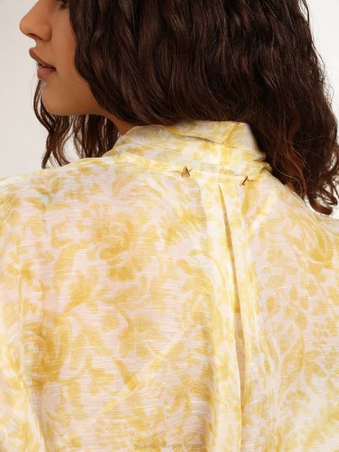 Golden Goose mujer Vestido caftán de mezcla de lino con estampado amarillo limón de Resort Collection 68461010