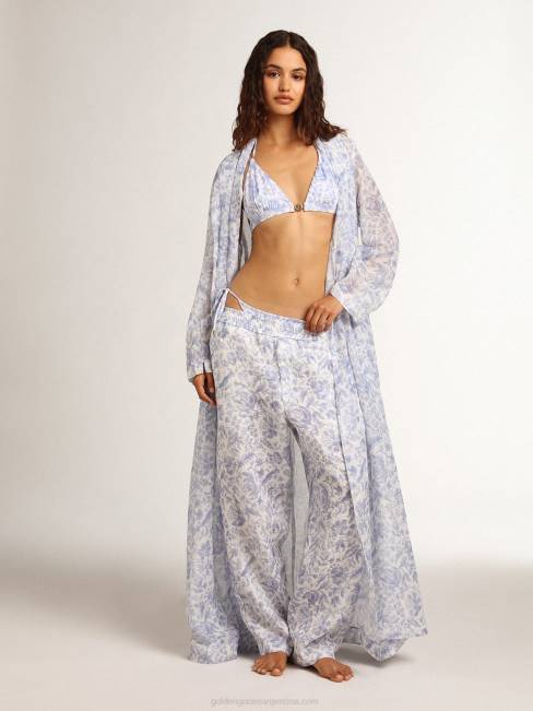 Golden Goose mujer Vestido caftán de mezcla de lino con estampado azul mediterráneo de Resort Collection 68461018