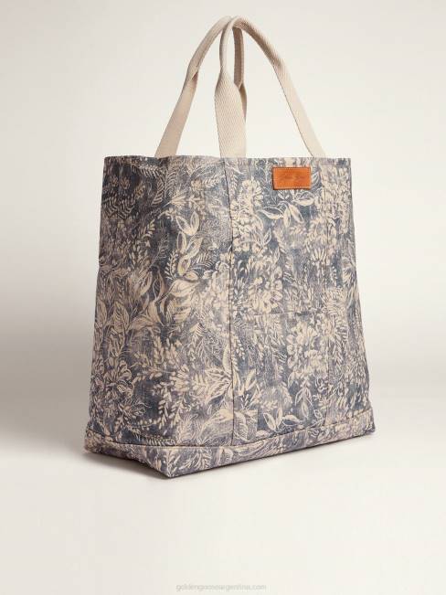 mujer bolso oceánico de lona de la colección cápsula golden resort en azul vintage con detalles en contraste 6846452