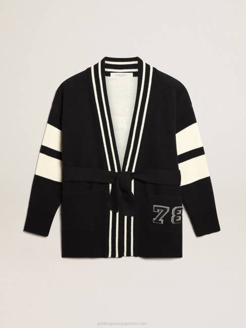 Golden Goose mujer Cárdigan azul de la colección Journey con cinturón en la cintura. 6846985