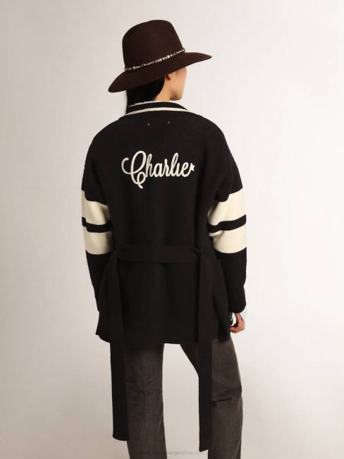 Golden Goose mujer Cárdigan azul de la colección Journey con cinturón en la cintura. 6846985