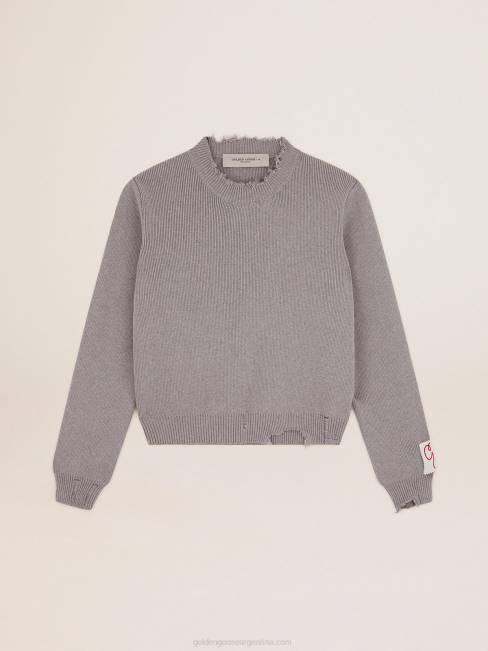 Golden Goose mujer Jersey de cuello redondo de algodón gris con tratamiento desgastado 6846928