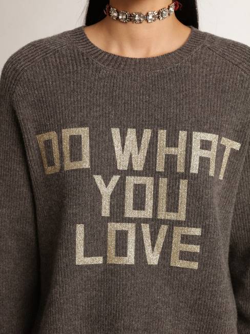 Golden Goose mujer Jersey de cuello redondo de la colección Journey en gris melange con letras brillantes 6846999