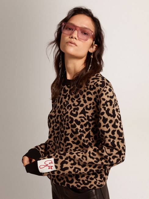 Golden Goose mujer Jersey de cuello redondo de lana con estampado animal jacquard 68461026