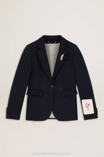 Golden Goose mujer americana de botonadura sencilla de gabardina de lana azul oscuro 68461064