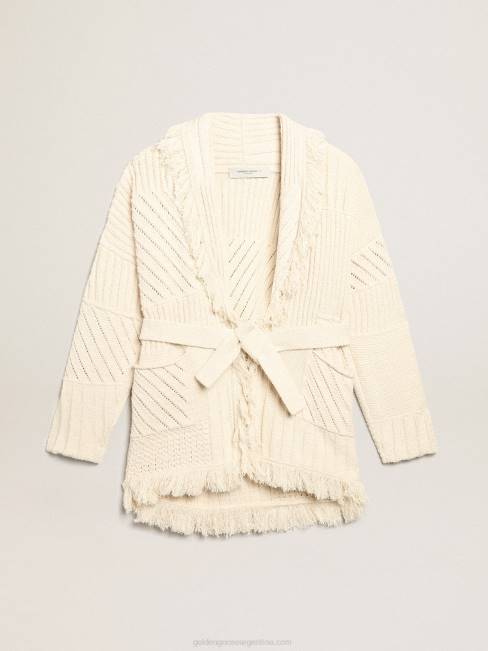 Golden Goose mujer cárdigan con cinturón de algodón color papiro 6846959