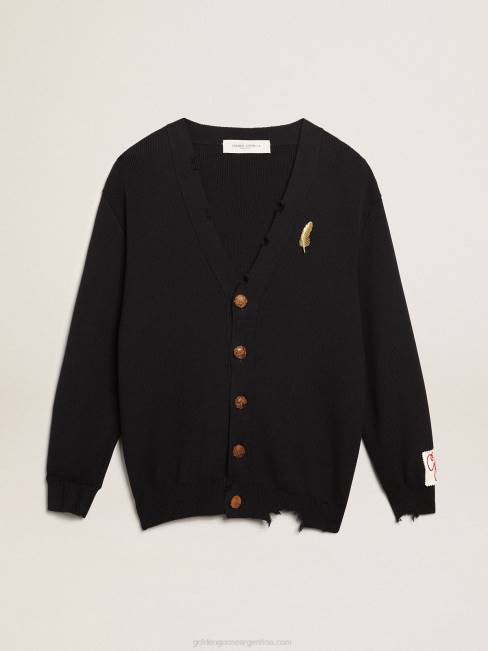 Golden Goose mujer cárdigan de algodón azul oscuro envejecido 6846921